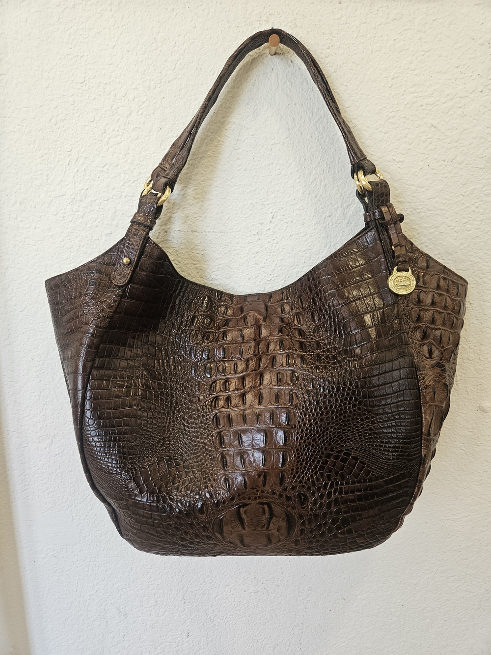Brahmin Anne Melbourne Crocodile Embossed Leather Hobo Bag - Brown Croc